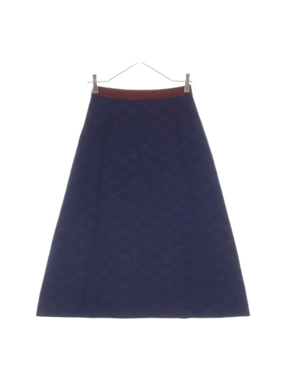 Gucci GG Pattern Glitter Jacquard Long Skirt Wool Navy Red